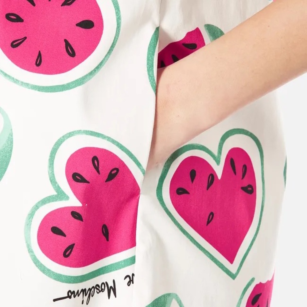 Love Moschino All Over Heart Watermelon Print Shift Dress White Pink M 6 - Picture 8 of 10